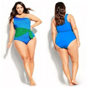 New! City Chic Capri one piece Ibiza blue absyinth one shoulder nwt 27216